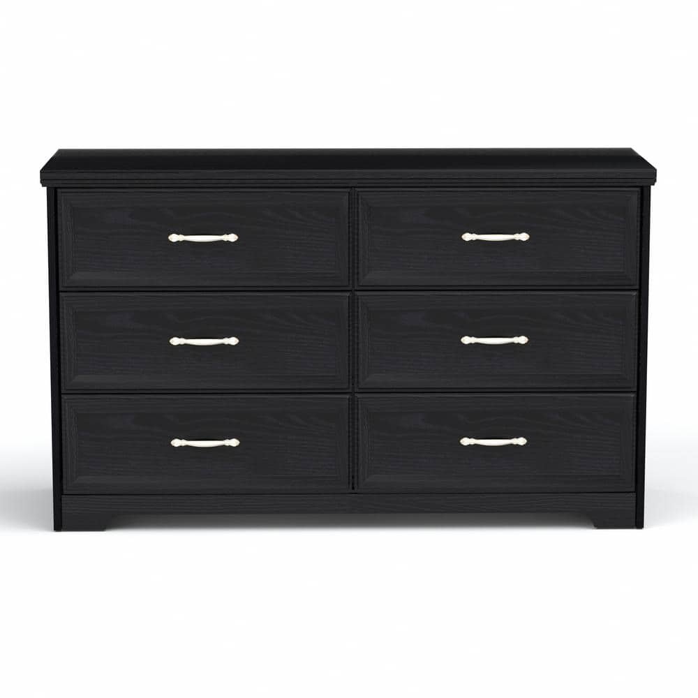 Black 6-Drawers 47.60 in. Wide Bedroom Chest of Drawers Dresser Metal Pulls
