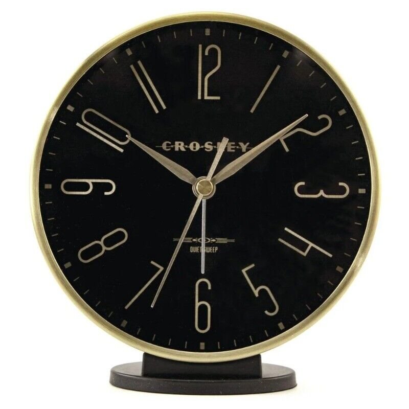 Black and Gold Vintage Modern Sweep Analog QA Table, Desk or Mantel Alarm Clock