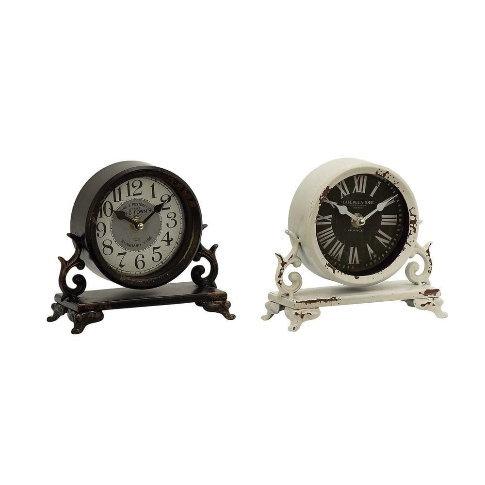 Black Metal Vintage Analog Tabletop Clock (Set of 2)