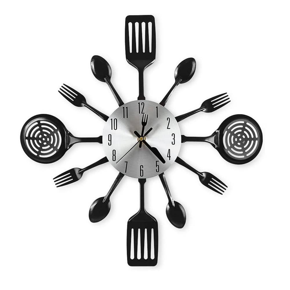 Black Modern Wall Clocks with Spoons and Forks