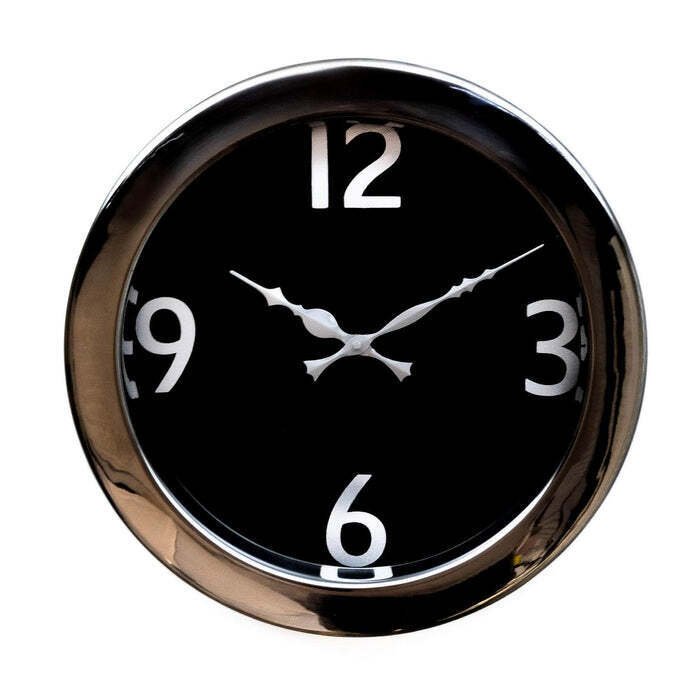 Black & Silver Stainless Steel Wall Clock With Quartz Movement