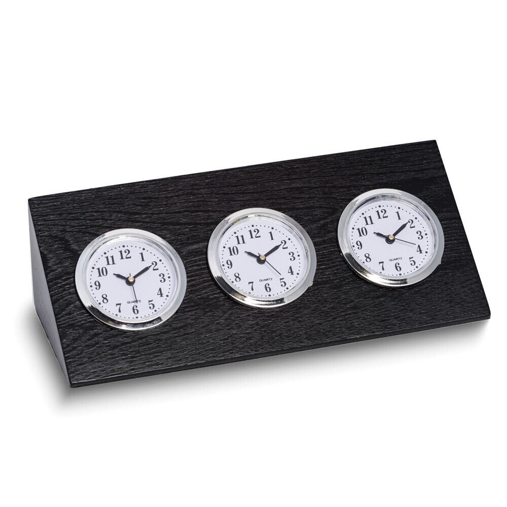 Black Solid Wood Triple Time Zone Desk Clock