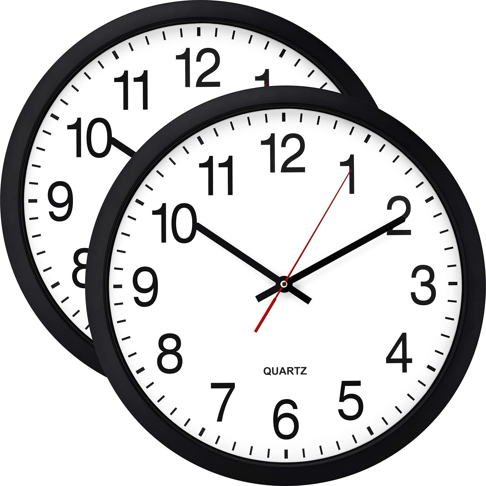 Black Wall Clock, 2 Pack Silent Non Ticking - 16 Inch Extra Large Quality Qua...