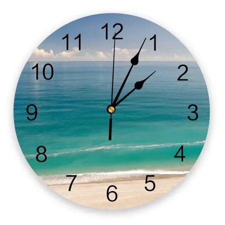 Blue Ocean Beach Waves Natural Decorative Round Wall Clock Custom Design Non Ticking Silent photo