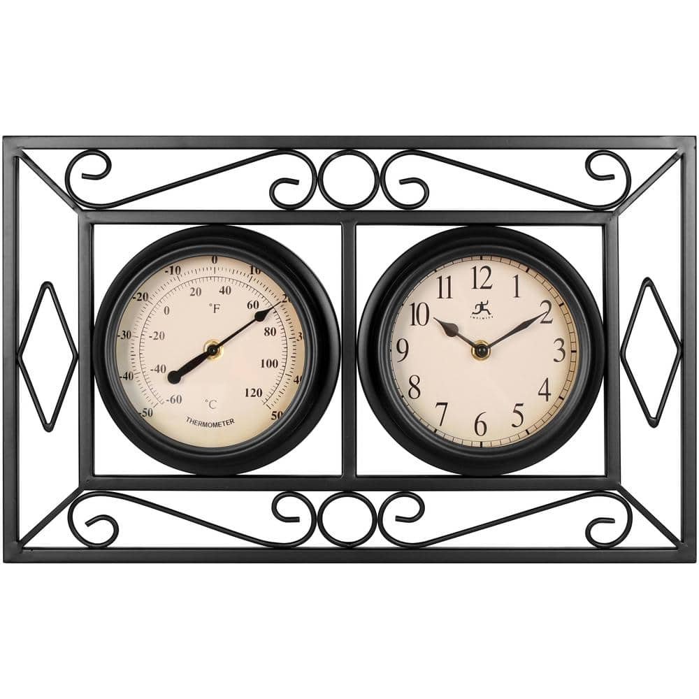 Bookend Classic Black Double-Sided Wall Clock and Thermometer