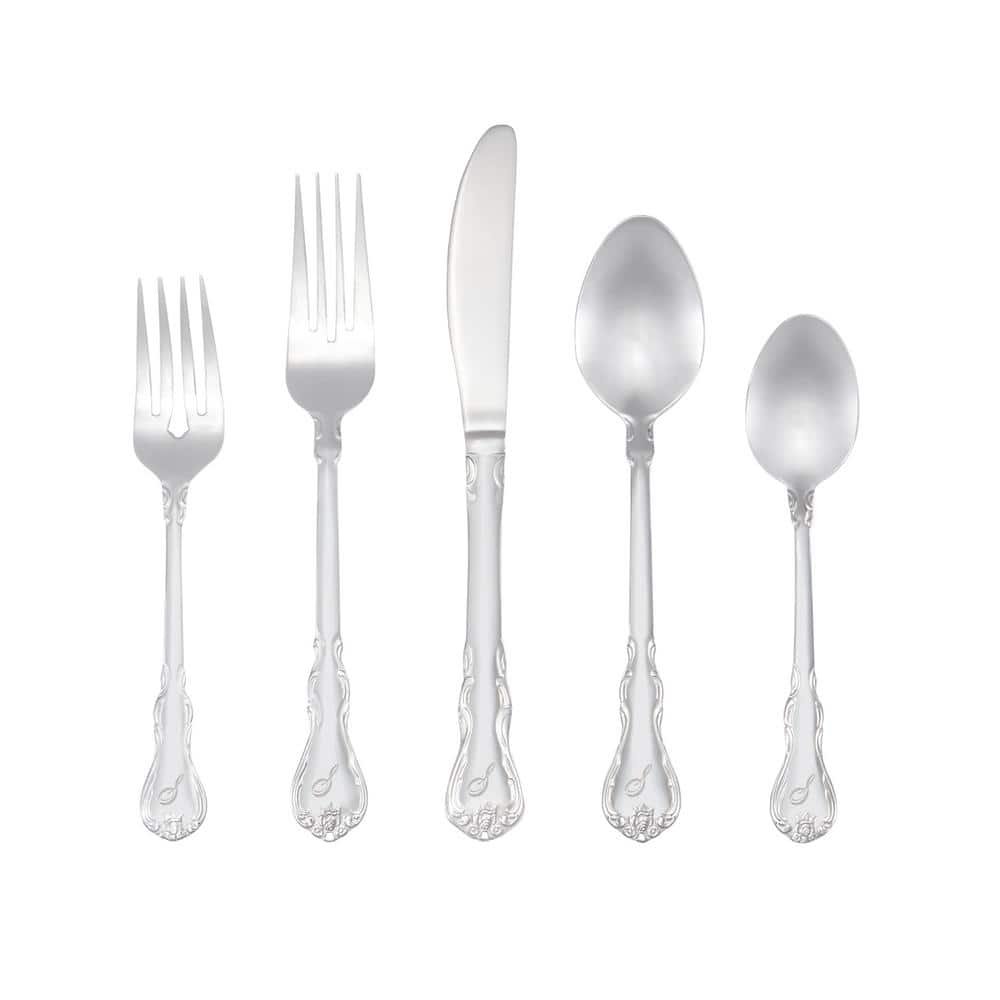 Bouquet Monogrammed Letter S 46-Piece Silver Stainless Steel Flatware Set (Service for...