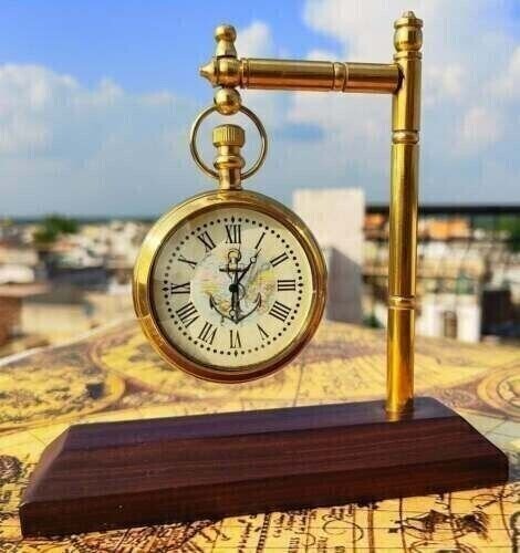 Brass Nautical Table Clock With Wooden Base Desk Clock Antique Style Clock Gift