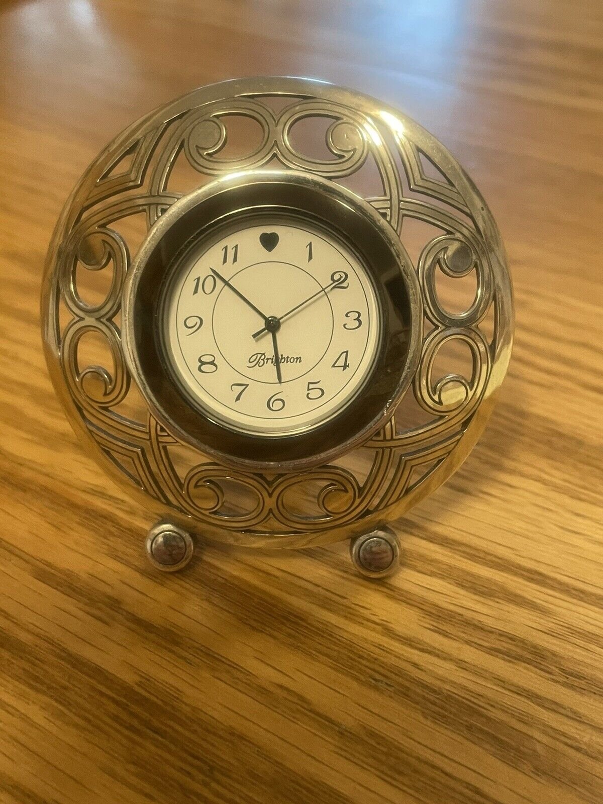 Brighton Silver Tone Scroll Design Round Clock RARE DESIGN Works! New Battery!