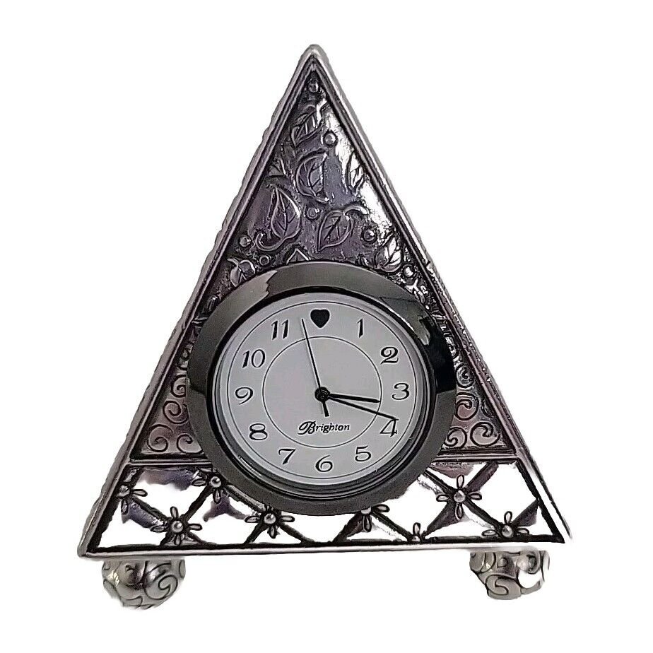 Brighton Silver Triangle Table Desk Top Quartz Clock~Beautiful! HK010