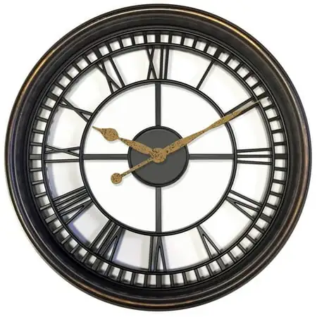 Brown/Bronze Vintage Style Large Round Roman Numeral Brown/Bronze Vintage Style Large Round Roman Numeral Open Face Analog QA Wall Clock by Westclox