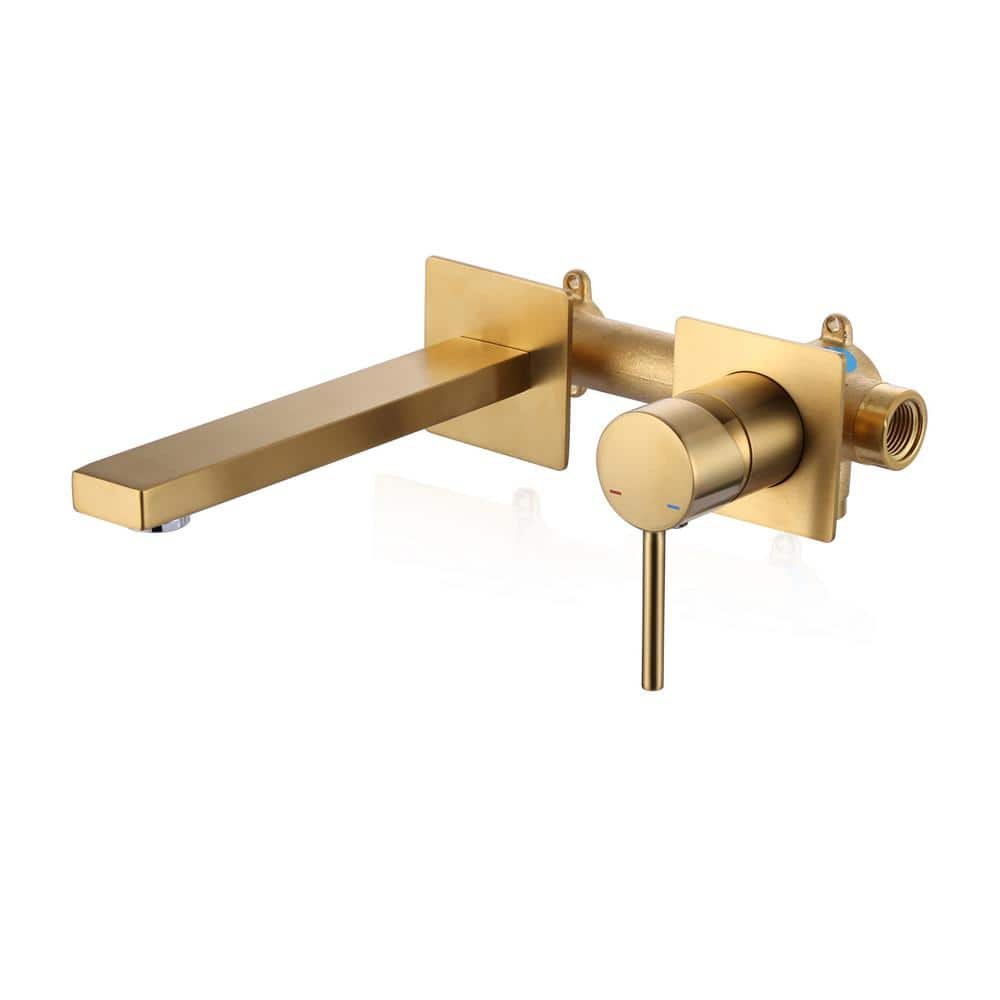 Brushed Gold Single Handle Solid Brass Wall Mounted Bathroom Faucet Valve Included