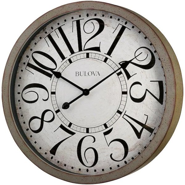Bulova 24 in. H x 24 in. W Large Round Wall Clock in Antique Gray NEW (39B)