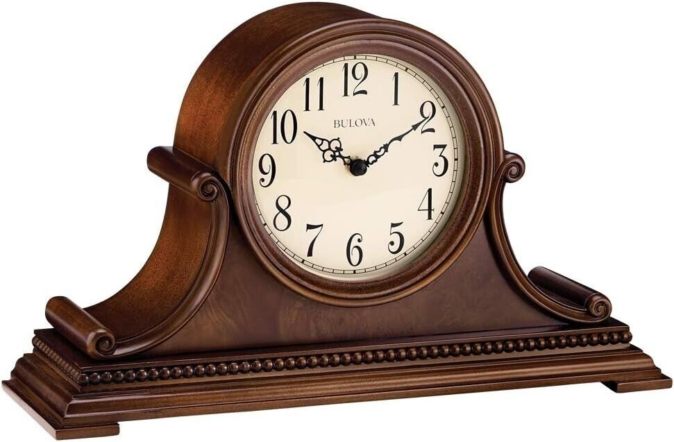 Bulova B1514 Asheville Mantel Clock, Tambour Quartz Harmonic Brown Cherry