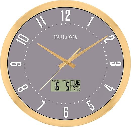 Bulova C4830 Lobby Wall Clock, 14", Gold