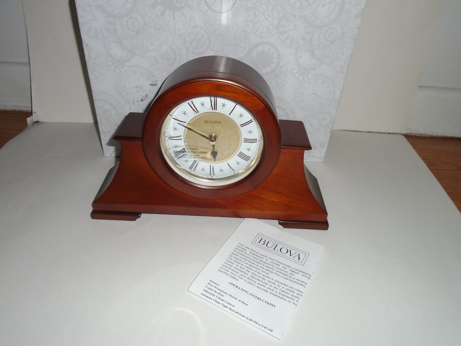 Bulova Cambria Antique Walnut Mantle Clock B1765 New In Box