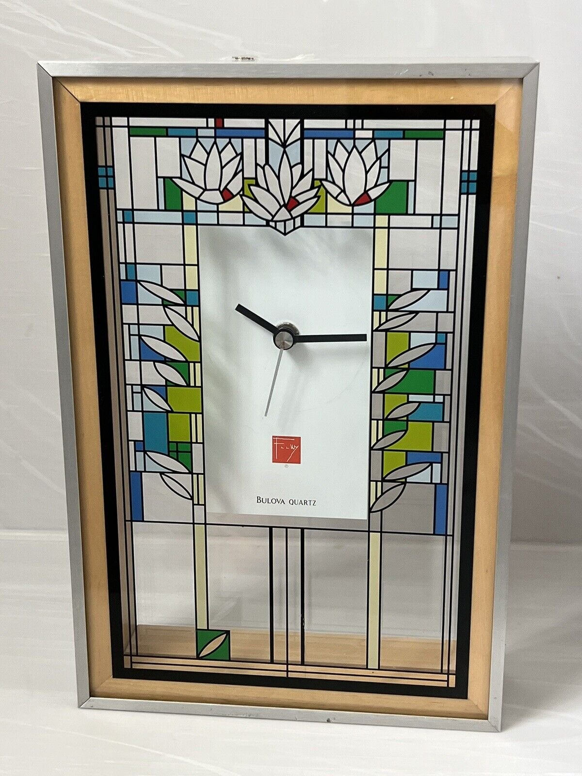 Bulova Quartz - Frank Lloyd Wright - Water Lillies Pendulum Clock Stained Glass
