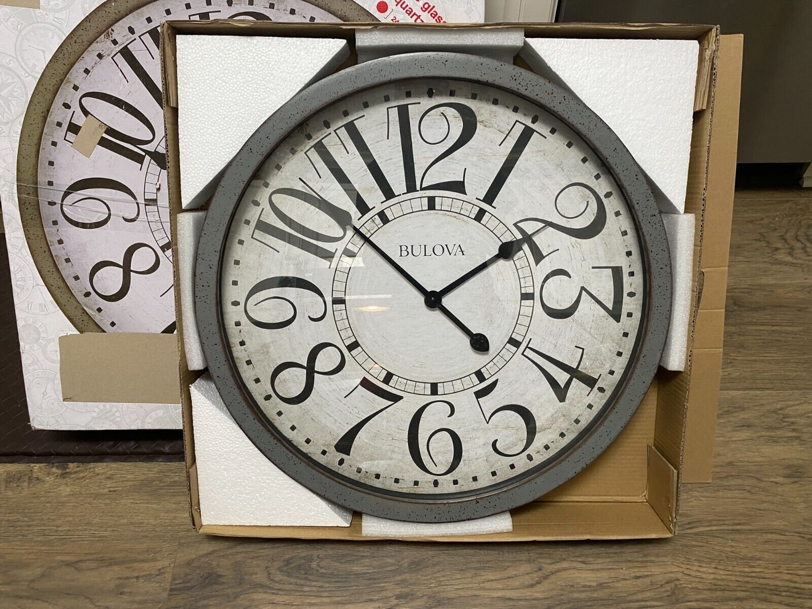 BULOVA Westwood 24” Antique Grey Pine Veneer Finish Wall Clock C4815