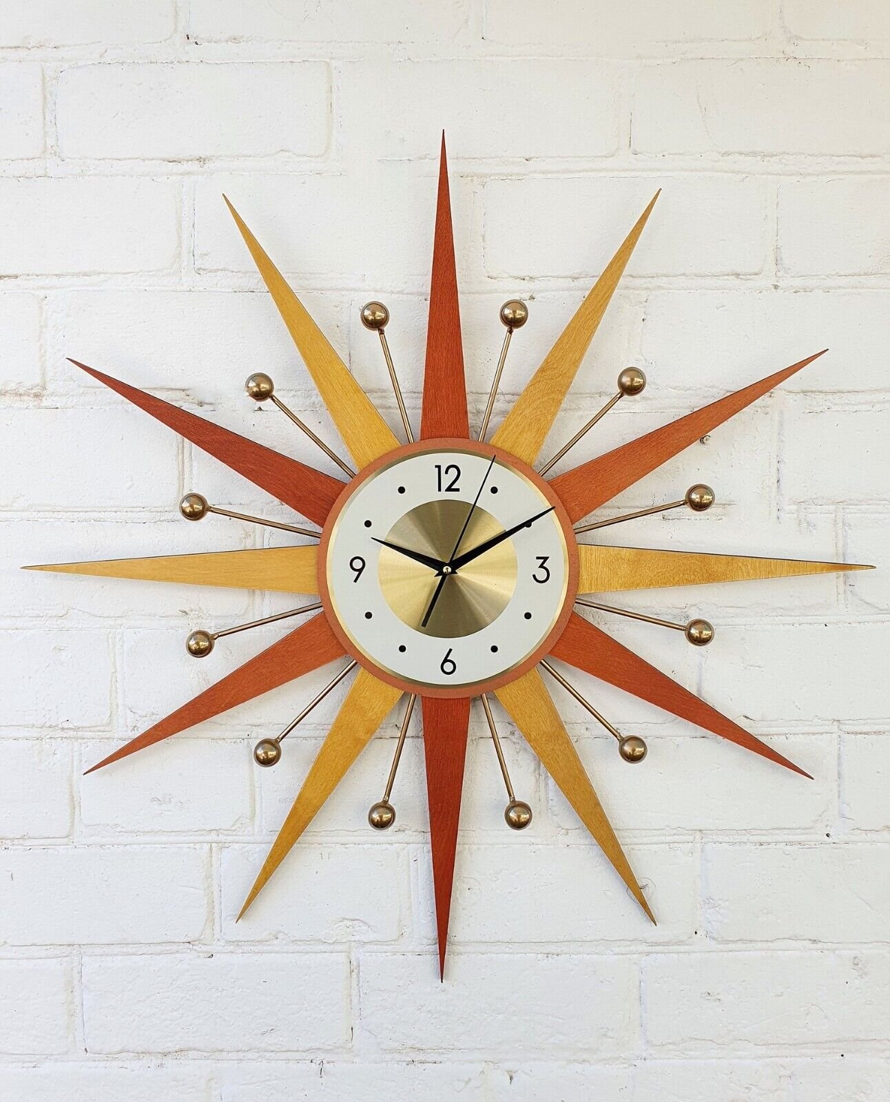 Burnt Orange Yellow Atomic Wall Clock Starburst Clock George Nelson Style 1970