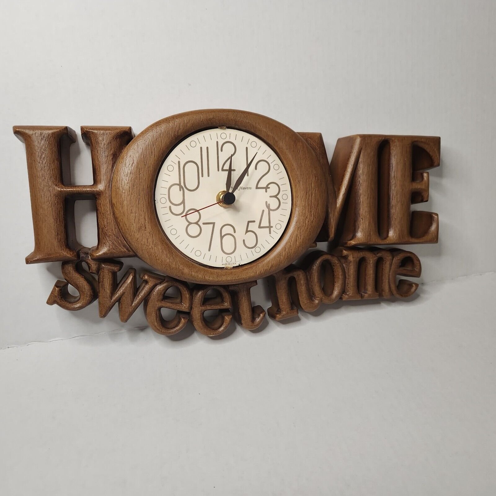 Burwood New Haven Home Sweet Home Retro Vintage Wood-Look Wall Clock WORKS