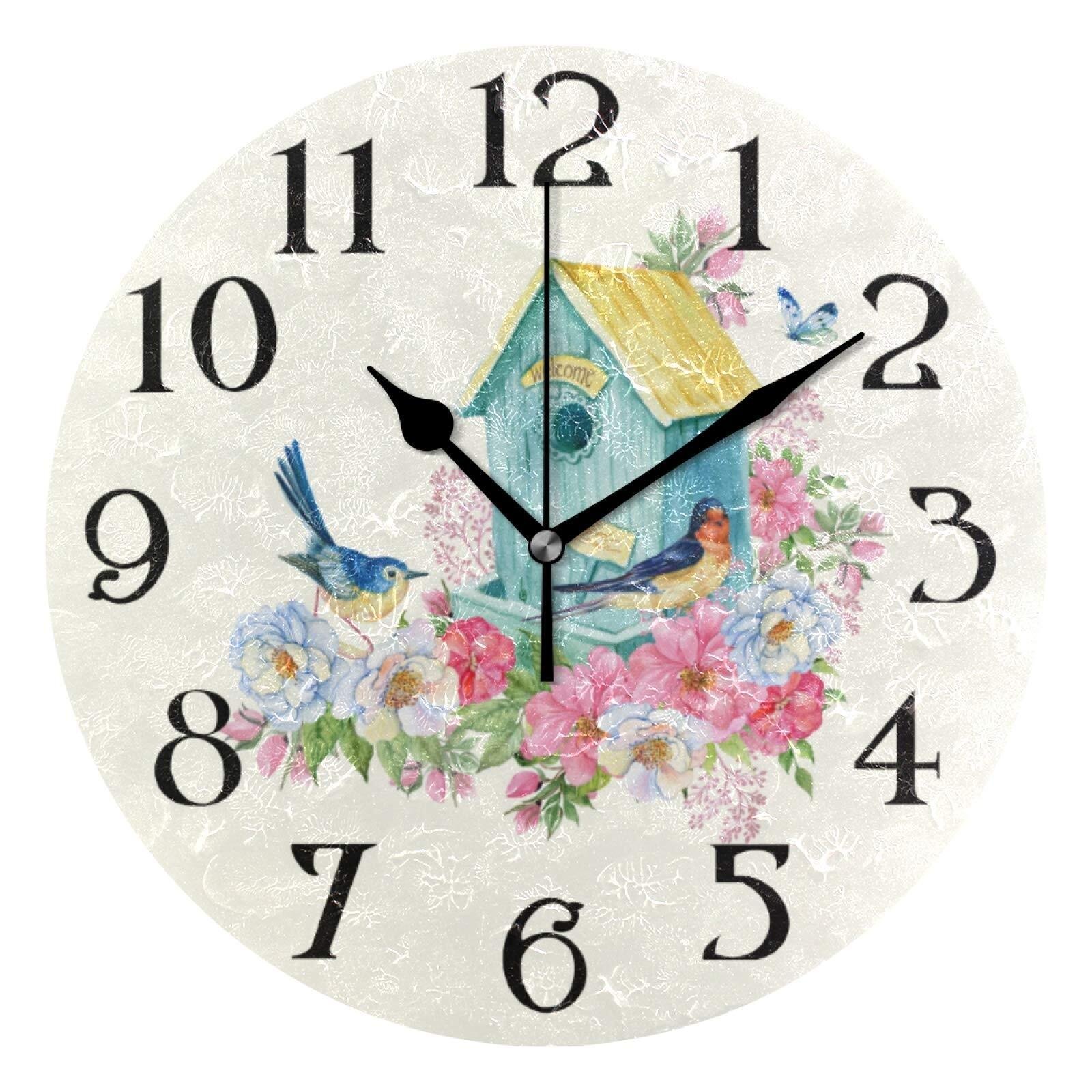 Butterfly Clocks Bird House Wall Clock Birds Clock for Bathroom Garden Clocks...