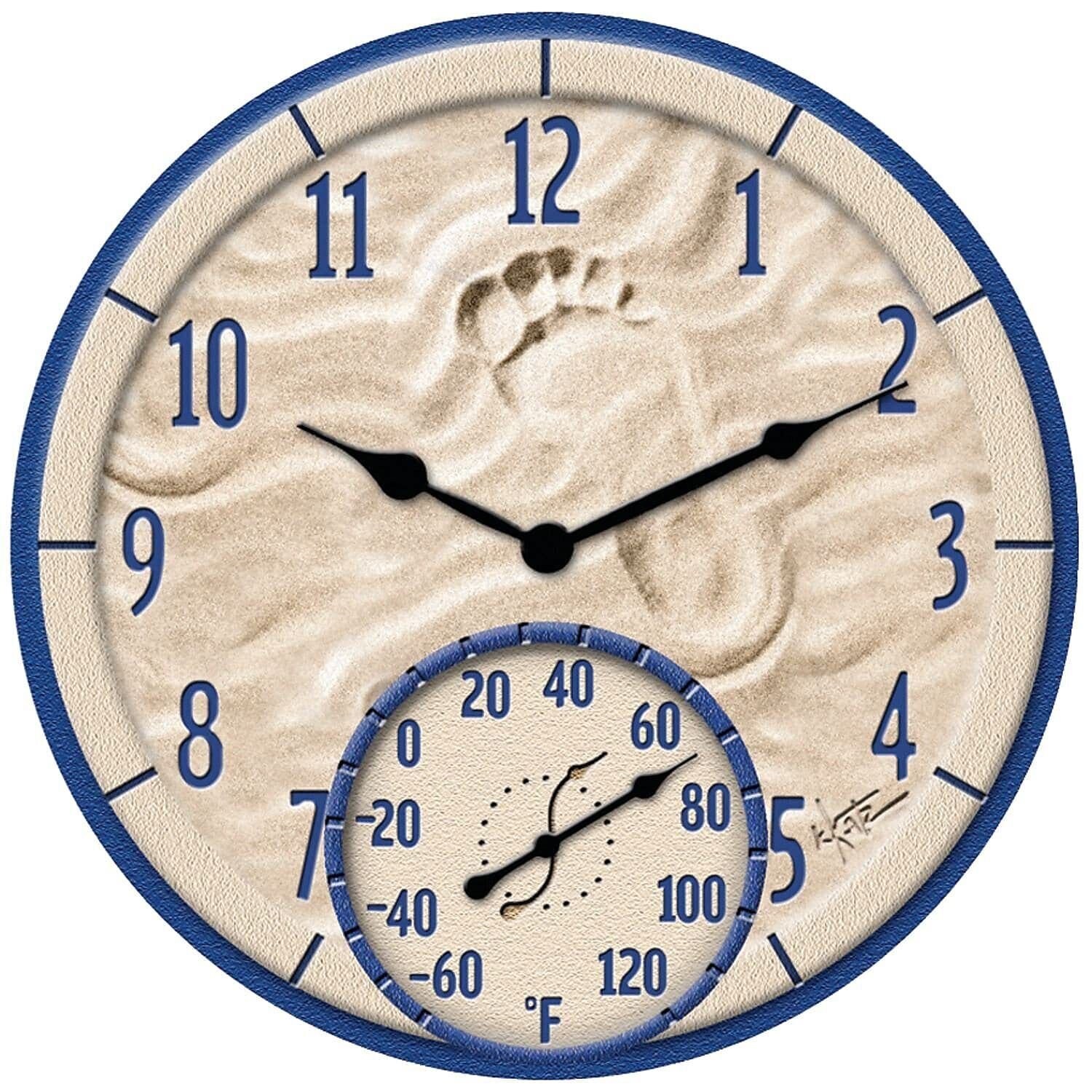 By The Sea Poly Resin Indoor and Outdoor Clock and Thermometer, Decorative an...