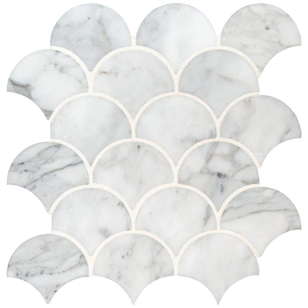 Calacatta Cressa Blanco 12 in. x 14.5 in. Polished Marble Look Floor...
