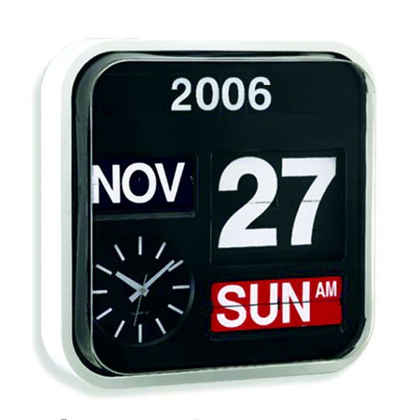 Calendar Clock Auto Flip Wall Desk Retro Modern Black White Large Numbers - NEW