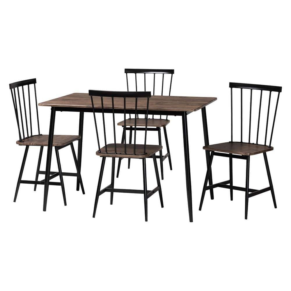 Cardinal 5-Piece Dark Brown Wood Top Dining Set