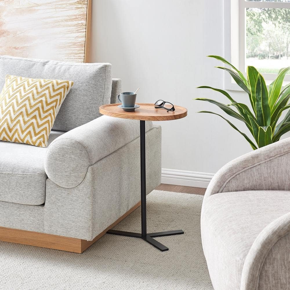 Carter 11.8 in. Oval Teardrop Couch-Side Accent C-Table with Crossed Y-Shape Metal...