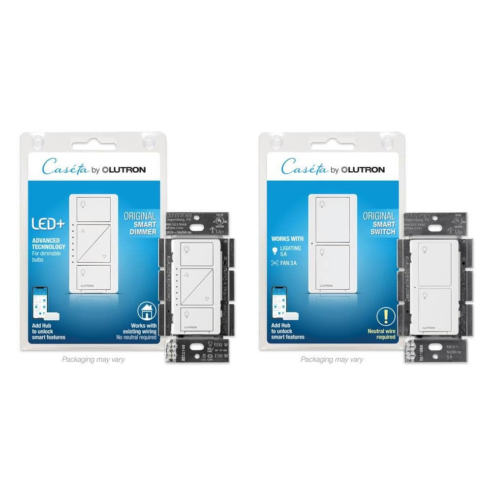 Caseta Smart Dimmer Switch and 5A Smart Switch, Neutral Wire Required, White...