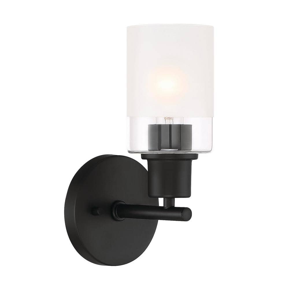 Cedar Lane 5 in. 1-Light Matte Black Modern Wall Sconce with Clear...