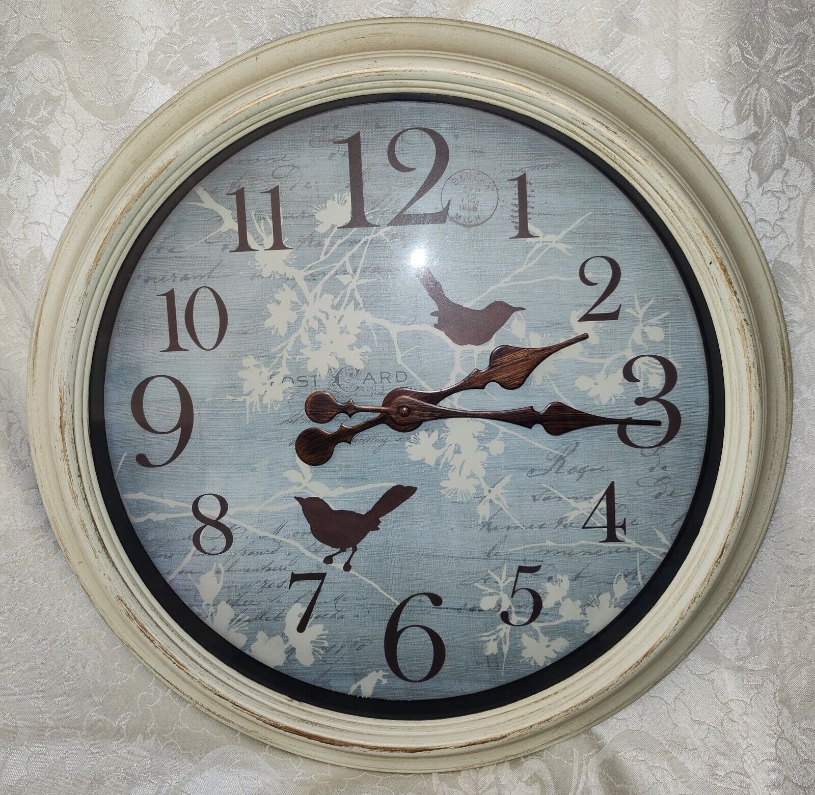 Champlong Clock Co. POSTCARD Birds Wall Clock Primitive Country Style 18"
