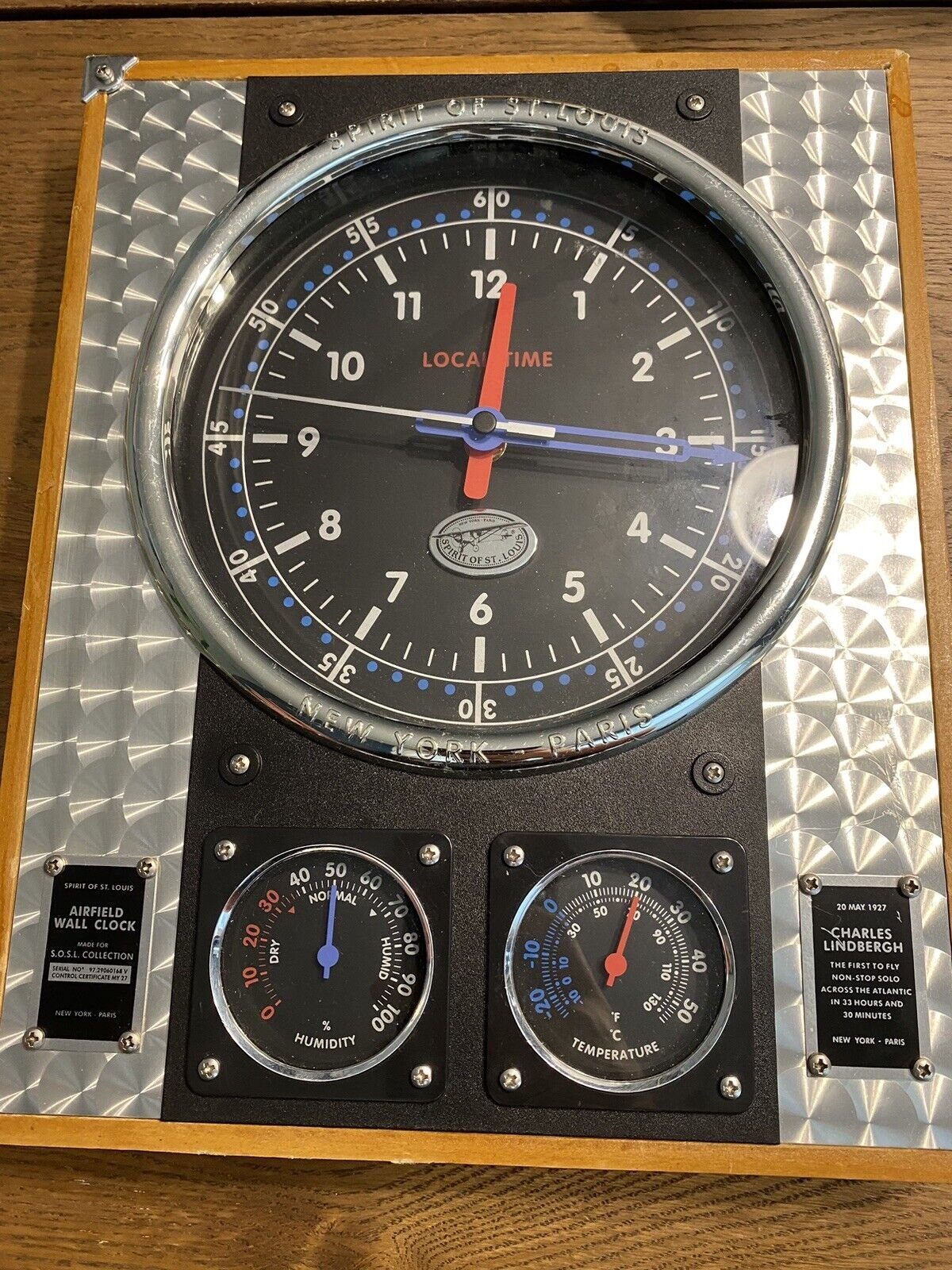 Charles Lindbergh Airfield Spirit of St. Louis Wall Clock Thermometer Barometer