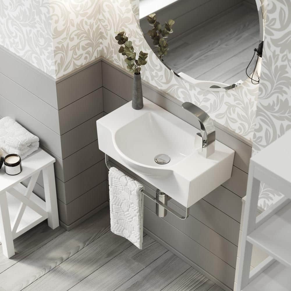 Chateau 21.5 in. Right Side Faucet Wall-Mount Bathroom Sink with Chrome Towel...