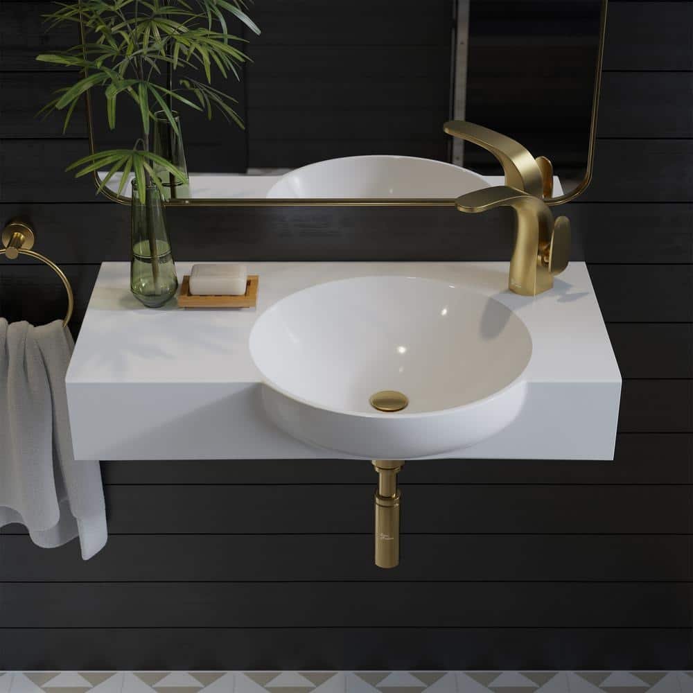 Chateau 29.31 in. Right Side Faucet Wall-Mount Ceramic Rectangular Bathroom Vessel Sink...