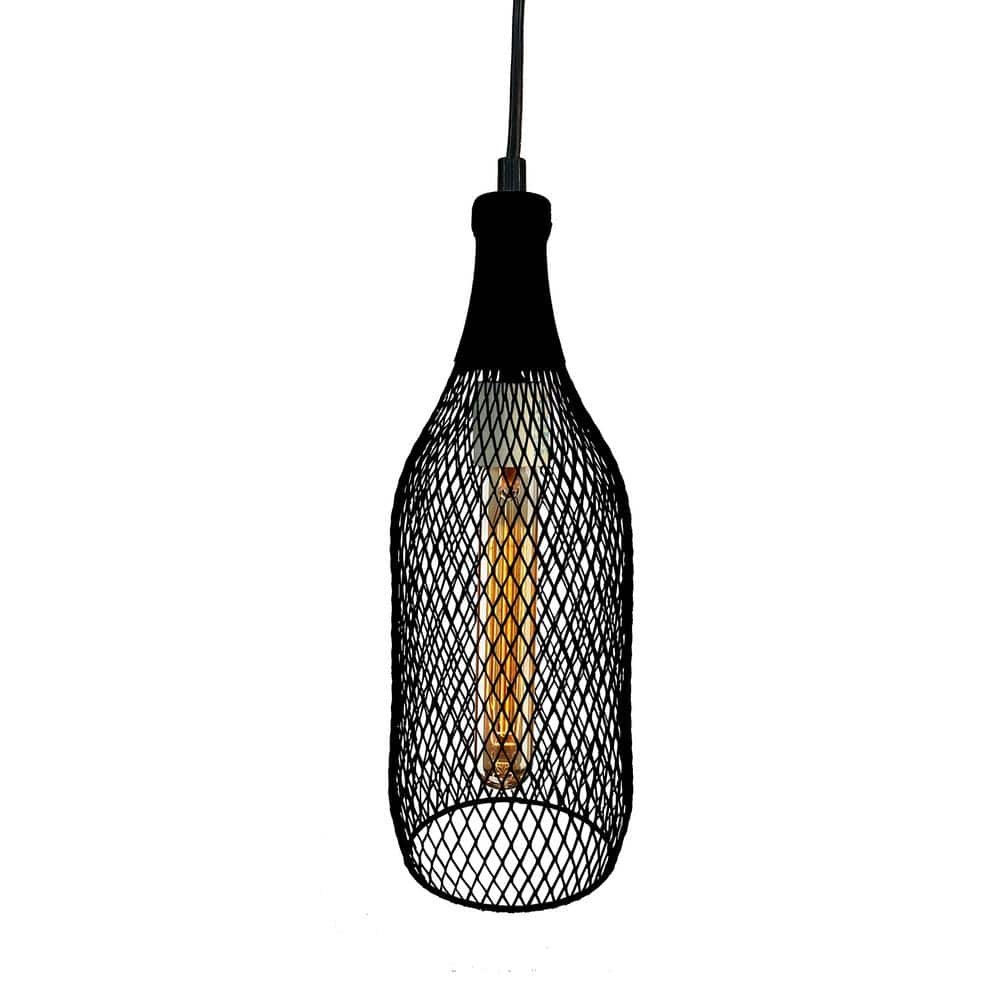 Cheryl 4.5 in. 1-Light Indoor Black Cage Mini-Pendant with Light Kit