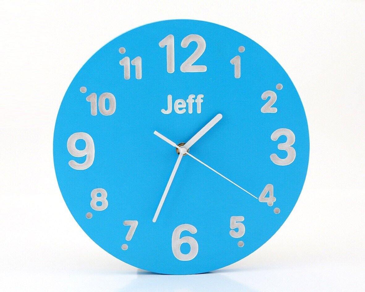 Children's room Nursery Wall clock for kid's room with your choice of name on...