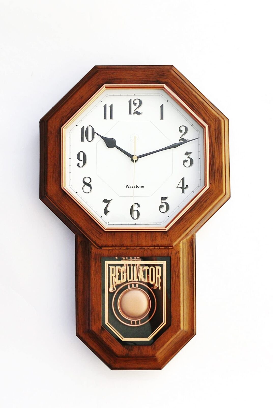 Classic Antique Mini Pendulum Wall Clock, Wood Simulated Vintage Bronze Textu...
