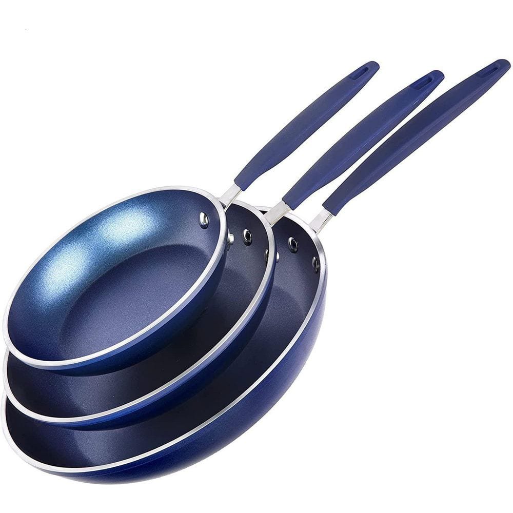Classic Blue 3-Piece Aluminum Nonstick Mineral and Diamond Triple Coated Frying Pan...