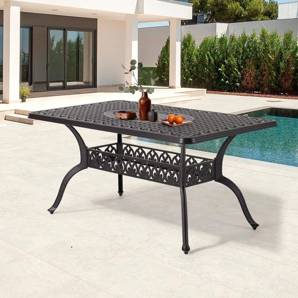 Classic Dark Brown Rectangle Cast Aluminum Outdoor Dining Table