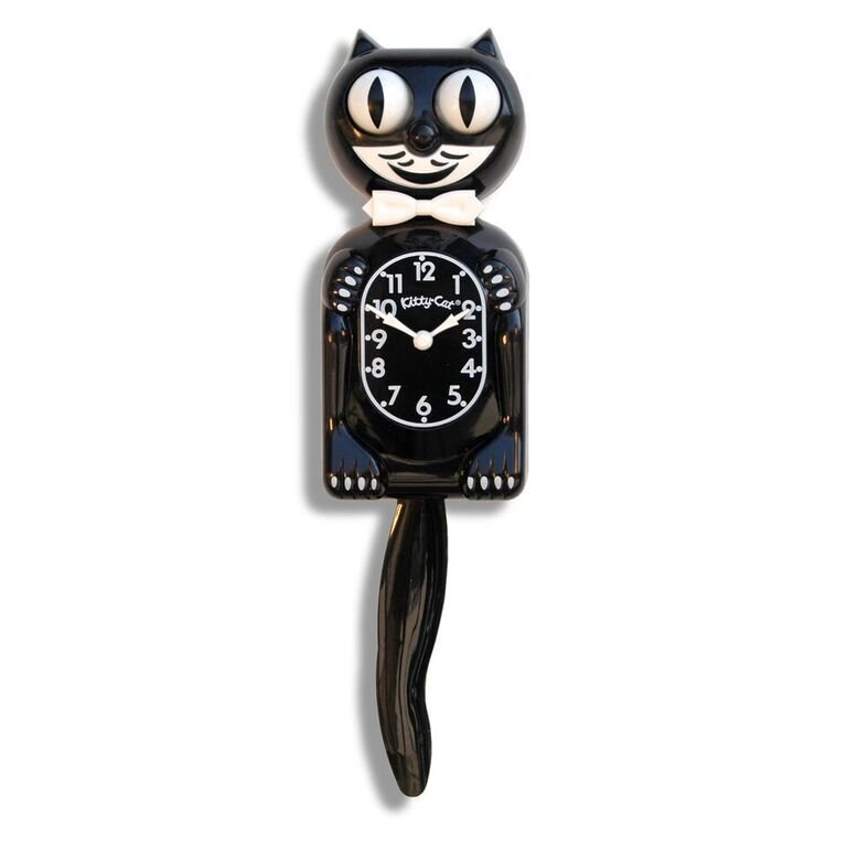 Classic KIT KAT CLOCK - BLACK KITTY CAT CLOCK 3/4 Size -12.3/4 MADE USA-