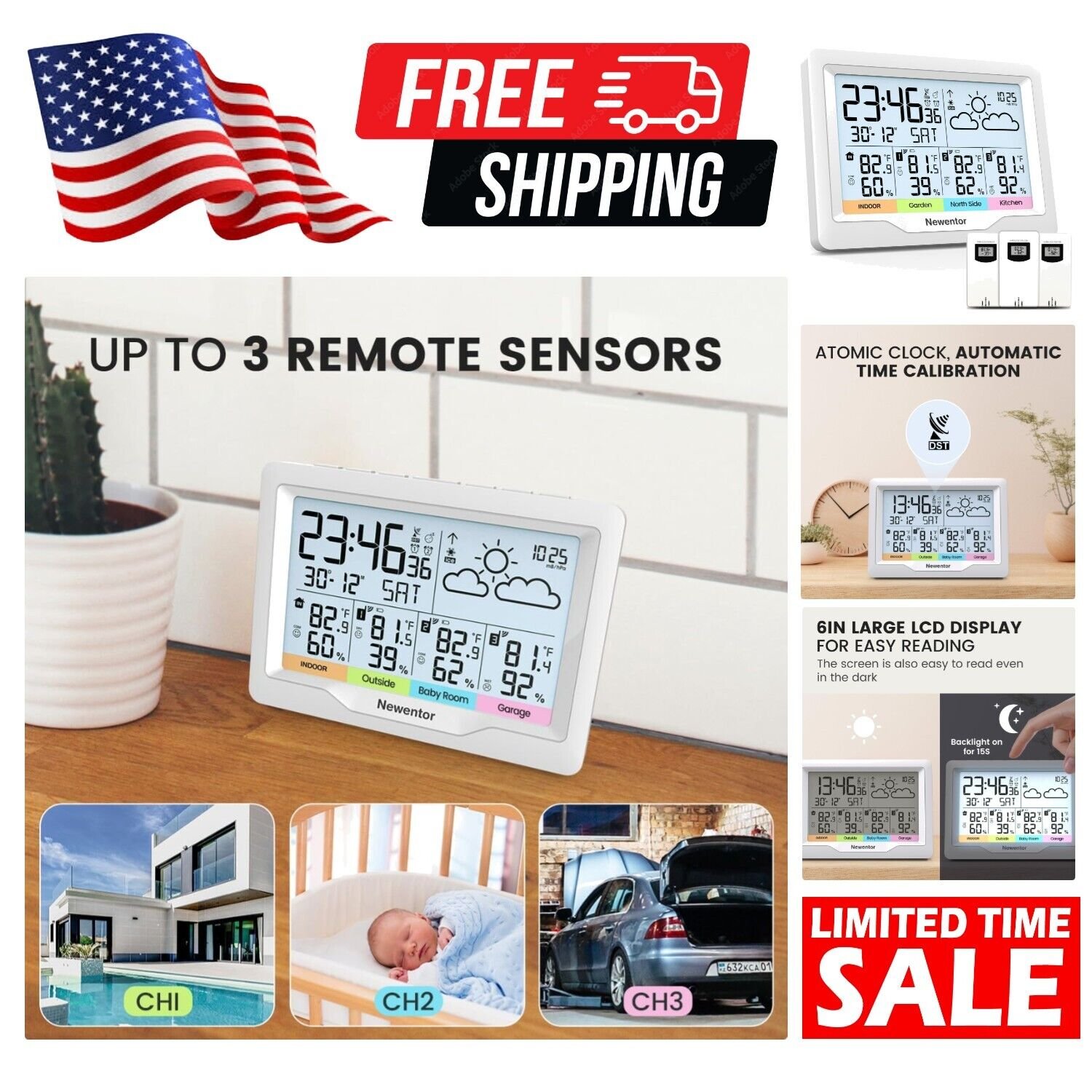 Classic Weather Station: Temperature, Humidity Monitor with Dual Alarm Clocks