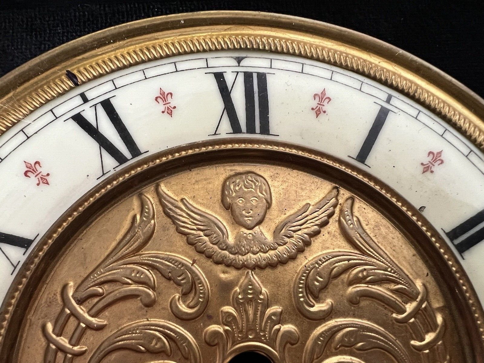 Clock Dial Wall Pendulum Enamelled With Brass Edges Vintage Pin Holes