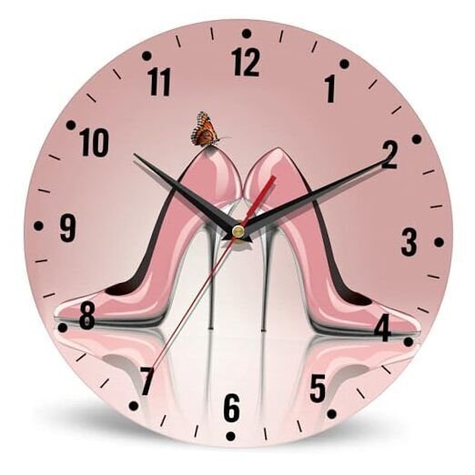 Clock for Bedroom,Pink High Heel Shoes Wall Clocks,Butterfly Battery Operated