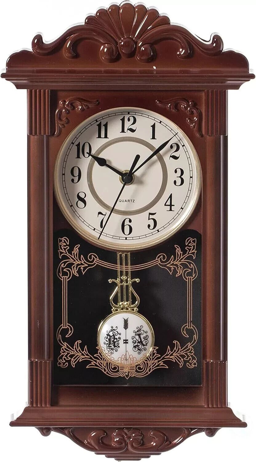 Clockswise Vintage Grandfather Wood-Looking Plastic Pendulum Decorative Batte...