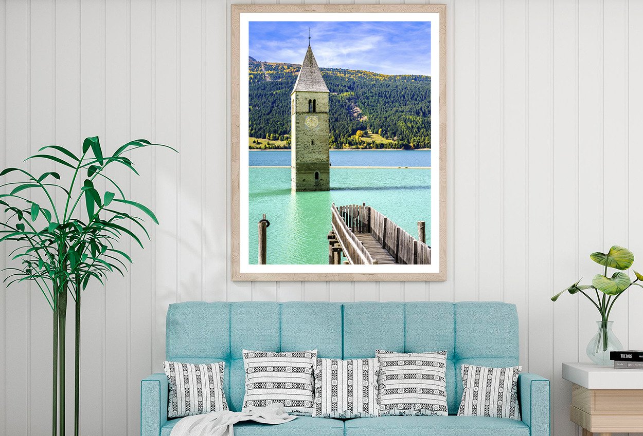 Clock Tower & River City View Print Premium Poster High Quality choose sizes