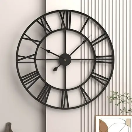 CNKOO 20 Large Roman Numeral Wall Clock, Silent Non Ticking Battery Operated Quartz Round Big Metal