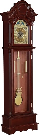 Coaster Home Furnishings Grandfather Clock with Chime Brown Red and Clear, Cherry, 10 " D x 22 " W