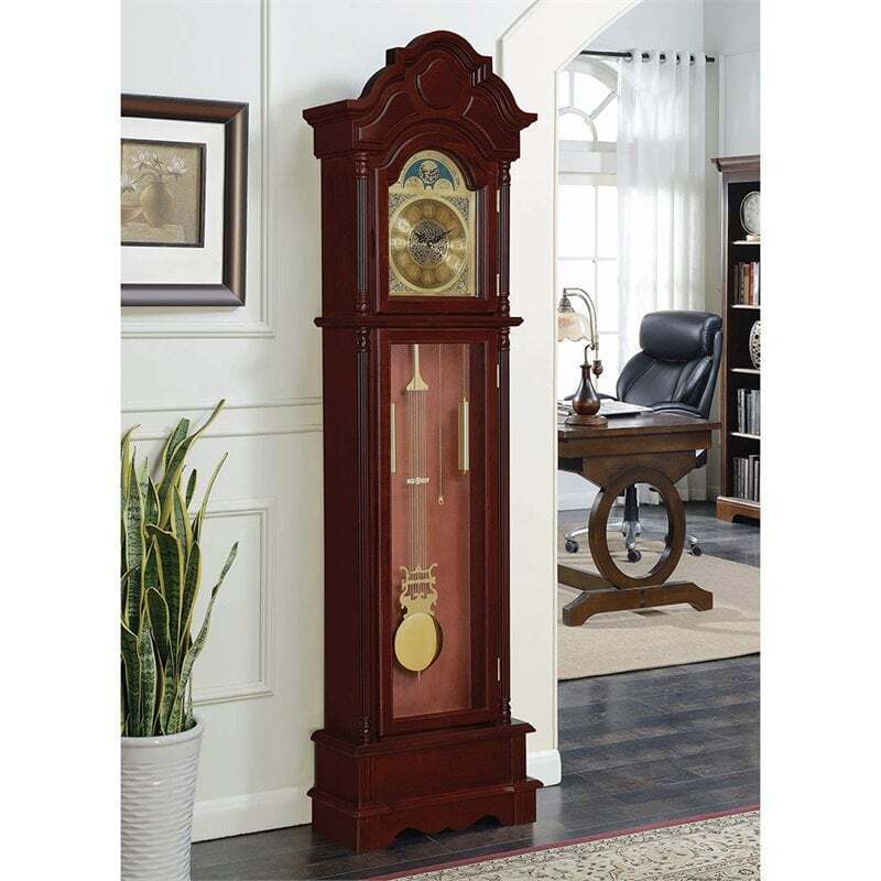 Coaster Traditional Wood Grandfather Clock with Chime in Brown