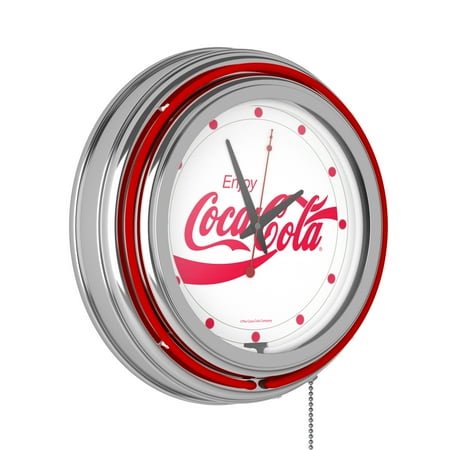 Coca-Cola Enjoy Coke White Retro Neon Analog Wall Clock with Pull Chain